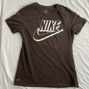 Women’s Nike Dri-fit Brown Tee with White Logo Size M